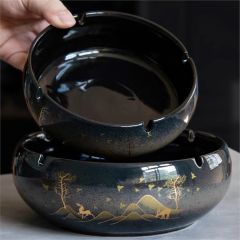 半只橙子山川鹿创意陶瓷大号装饰摆件烟灰缸办公室装饰摆件高级感轻奢防风烟缸装饰摆件客厅家用烟盅装饰摆件