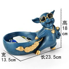 创意乔迁放口简约鞋柜玄关钥匙收纳盒北欧装饰摆件家居饰品 小号蓝福袋猪